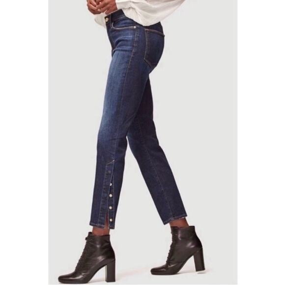 Frame Denim Denim - FRAME | Le High Straight-Leg Dark‎ Wash Snap-Hem Meribel Denim Jeans Sz. 24